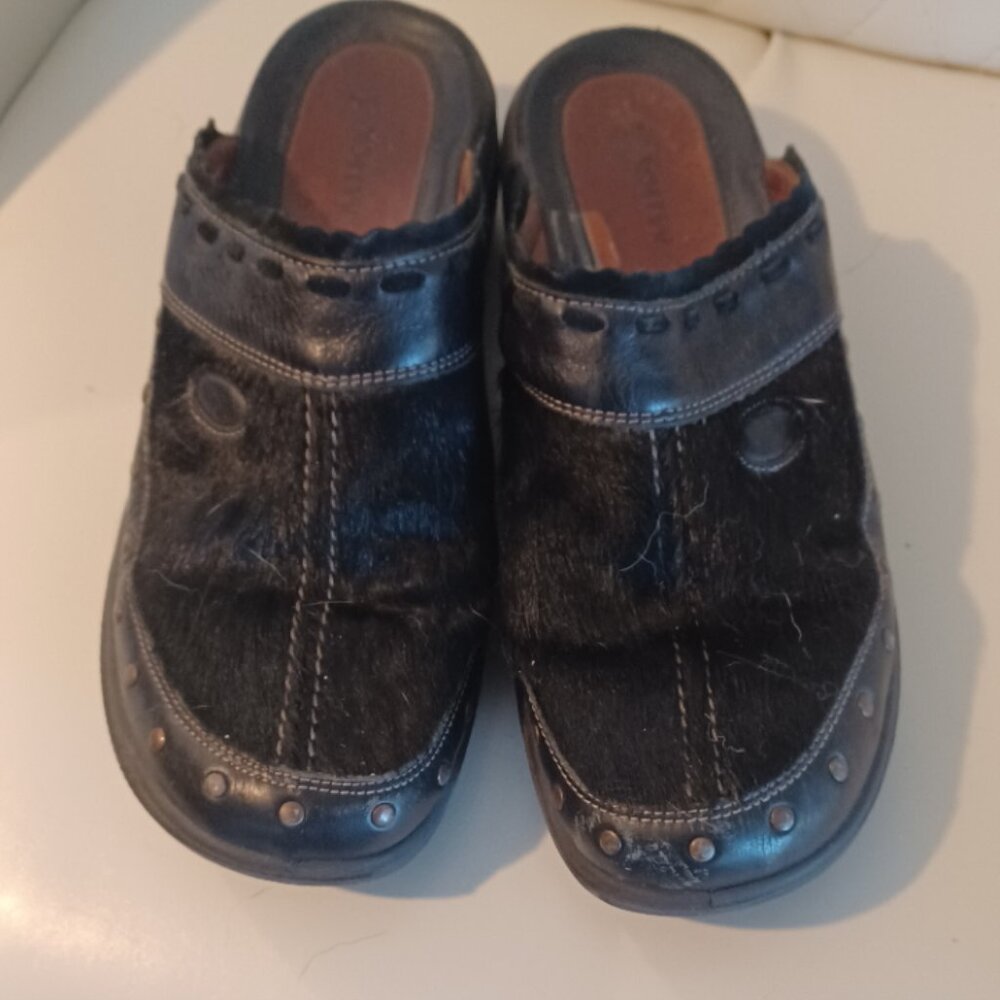 Romika Black Suede Upper Toe Mule w/Studs Antishock Comfy Rubber Non Slip Sole